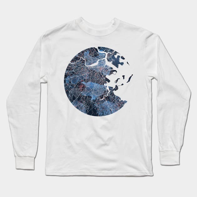 Boston Mass Map Long Sleeve T-Shirt by polliadesign